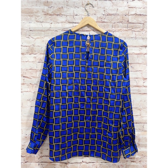 The Limited Women's Royal blue Geometric Checkered Long-sleeved Blouse Size M - Picture 4 of 5